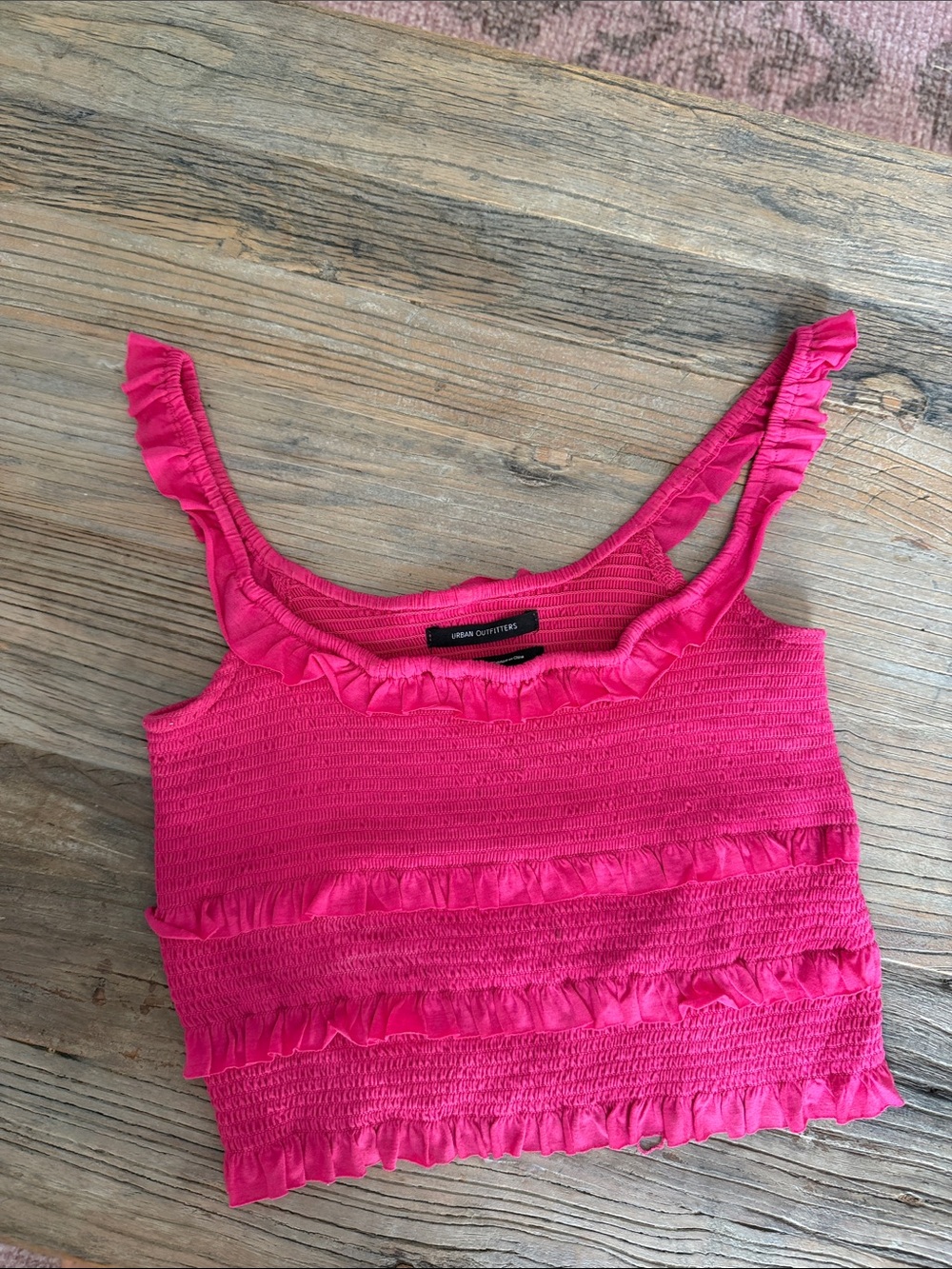 Urban Outfitters Hot Pink Ruffle Smocked Crop Tank